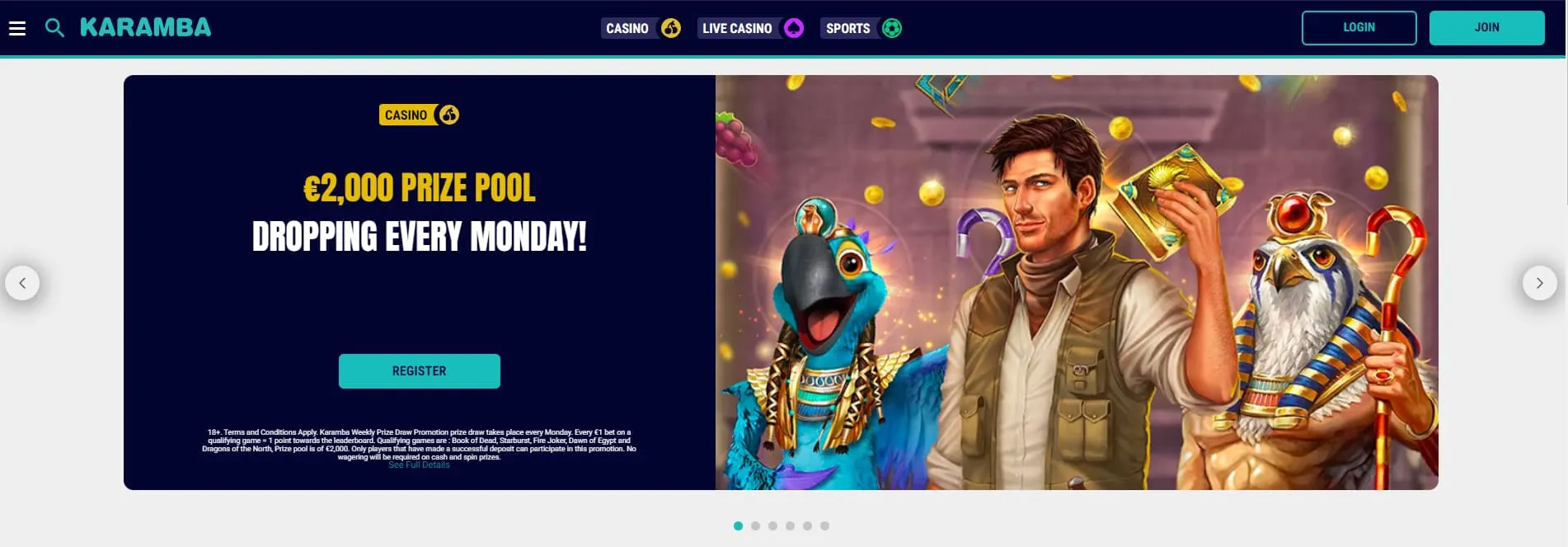 Domovská stránka Karamba Casino