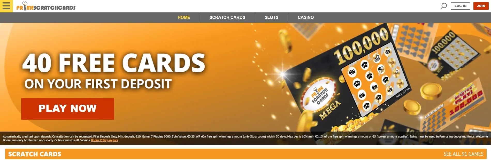 Domovská stránka PrimeScratchCards