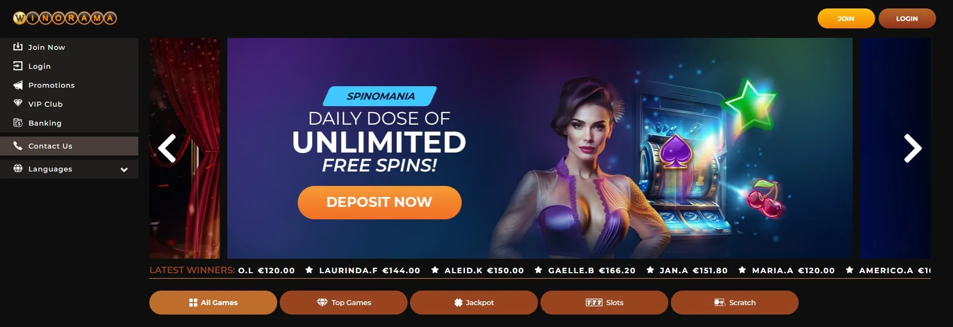 Página de inicio de Winorama Casino